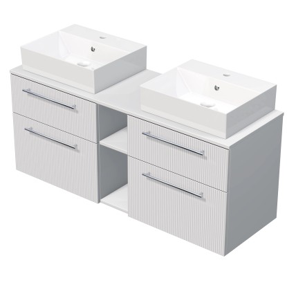 INTEDOOR Skriňa+2umývadlá BEE, úchyt chróm, š.140cm, regál stred, biela 3D pruhy