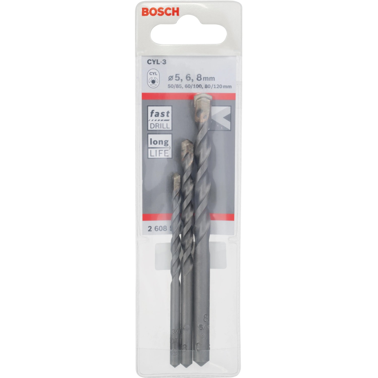 E-shop Bosch Sada špirál. vrtákov do betónu CYL-3 Silver Percussion, 3dielna (5/6/8mm)