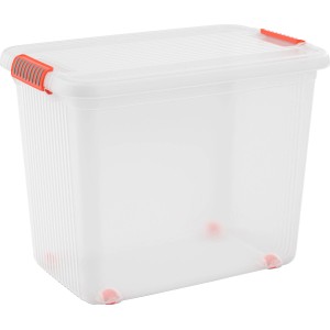 Priehľadný úložný box K-Latch XXL s vekom a červenými uzávermi.