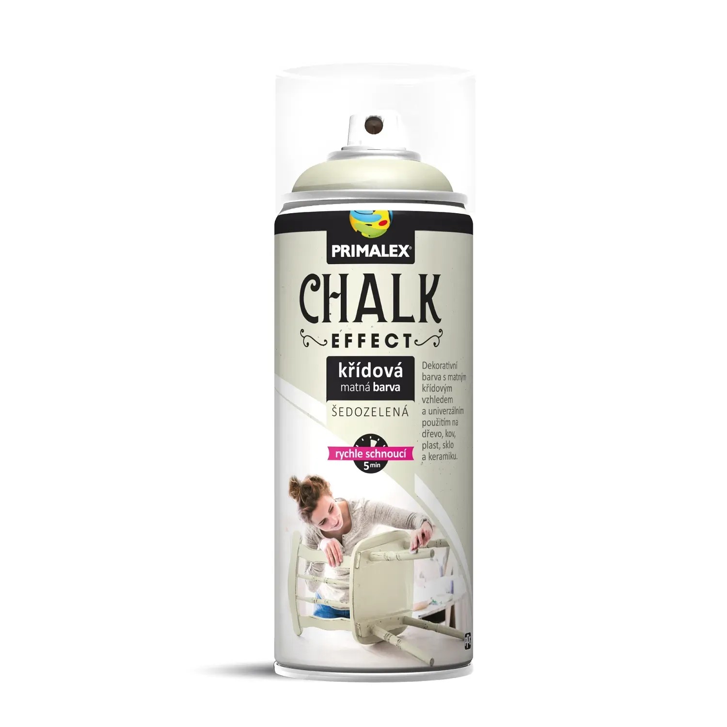 E-shop PRIMALEX Kriedová matná farba v spreji Chalk Effect sivozelená 400 ml