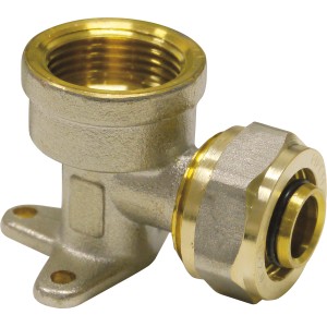 PIPETEC Skrutkovací nástenný uholník, 20 mm x 2 mm - 3/4", mosadzná zverná tvarovka na montáž na stenu.