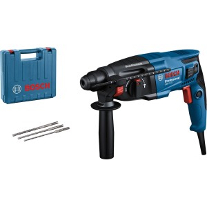 Vŕtacie kladivo Bosch Professional GBH 2-21 SDS-Plus v kufri s vrtákmi a príslušenstvom.