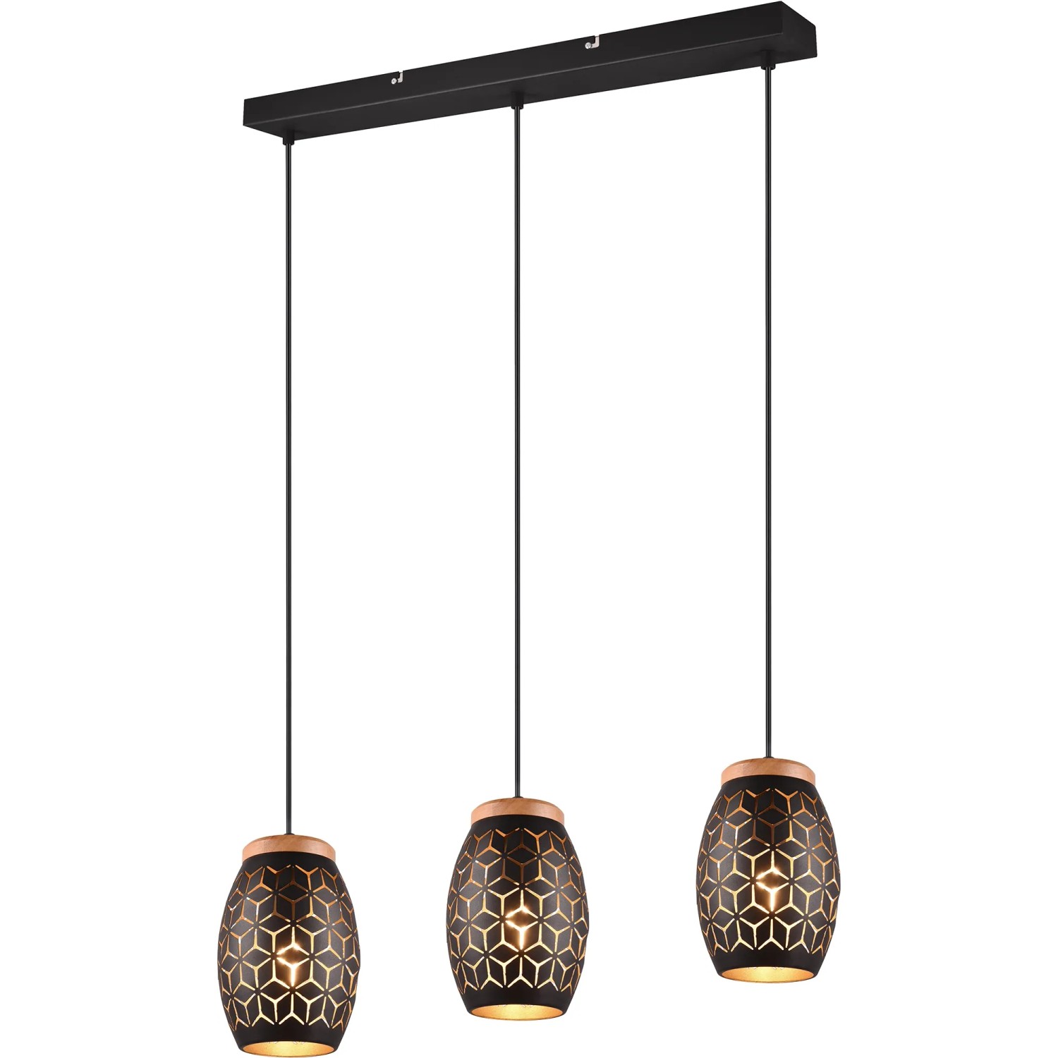 E-shop REALITY Závesné svietidlo BIDAR čiernozlaté 3 x E27 max. 28 W, 71 x 150 x 15 cm