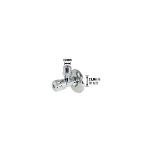 Chrómovaný rohový ventil pre práčku s posuvnou rozetou, 21 mm (R 1/2) x 10 mm.