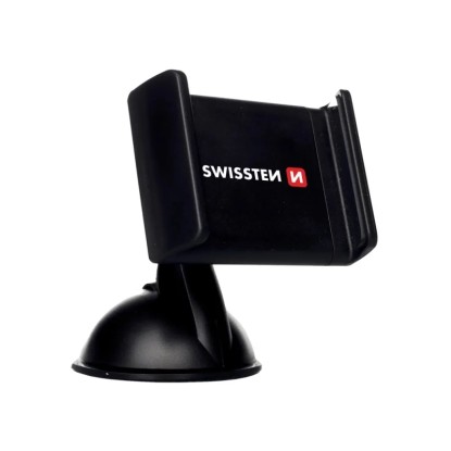 Čierny držiak mobilného telefónu Swissten s prísavkou pre príslušenstvo k mobilným telefónom.