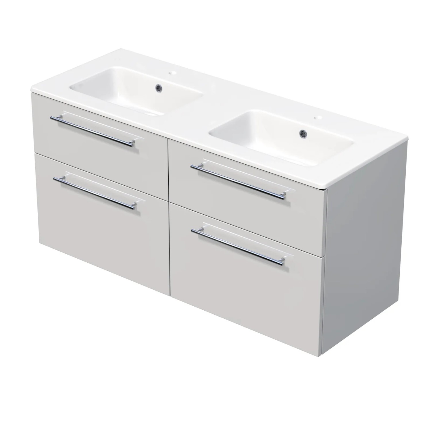 E-shop INTEDOOR Kúpeľ.skriňa+dvojumývadlo BEE, úchyt chróm, 4zás., š. 121cm, biela lesk