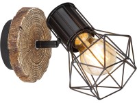 GLOBO Nástenné svietidlo PRISKA čierna/vzhľad dreva E27 60 W 130 x 185 x 195 mm
