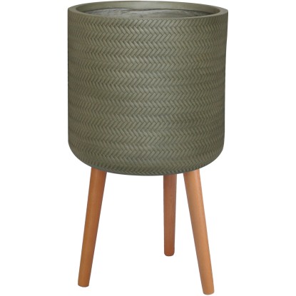 Obal na kvetináč okrúhly vzor vrkoča, zelený, Fibre-Clay, drev. nohy, pr. 24 cm