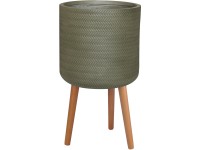 Obal na kvetináč okrúhly vzor vrkoča, zelený, Fibre-Clay, drev. nohy, pr. 24 cm