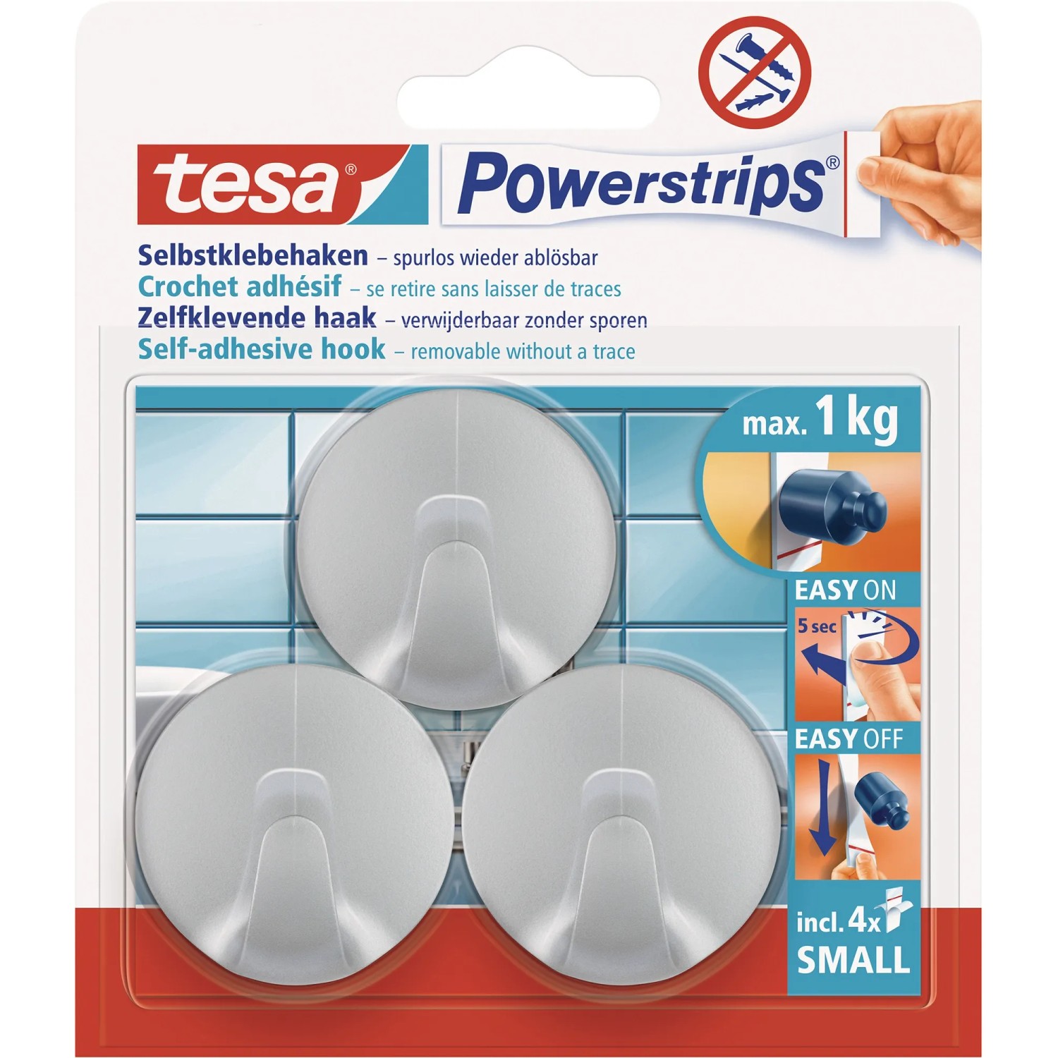 E-shop tesa Samolepiace háčiky Powerstrips S malé kruhové, matný chróm, 3 ks