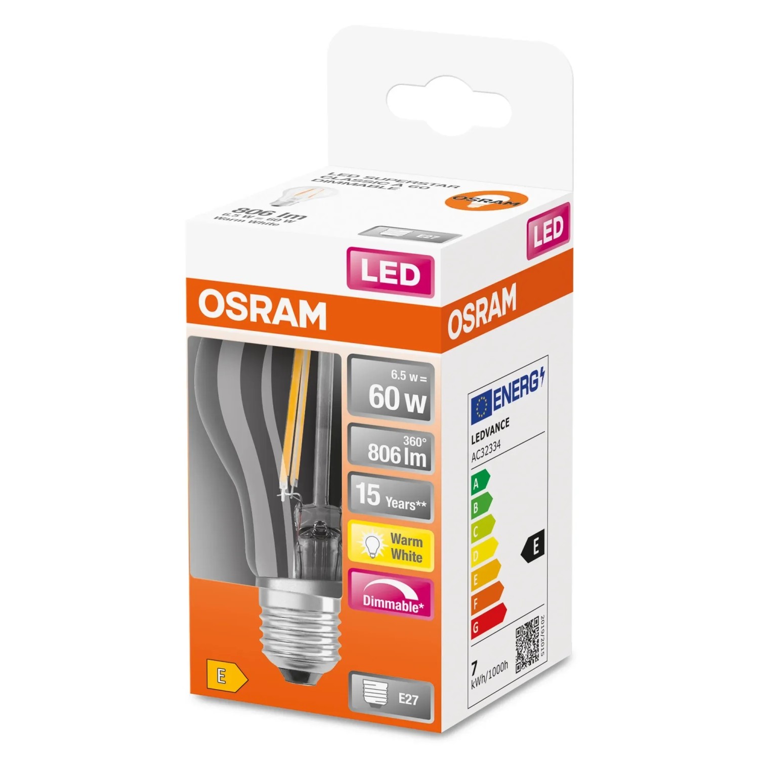 E-shop OSRAM LED žiarovka Filament E27 7 W, 2700 K, stmievateľná