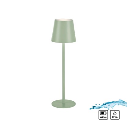 Zelená LED akumulátorová stolná lampa Just Light Euria, výška 37 cm, pre vnútorné aj vonkajšie použitie.