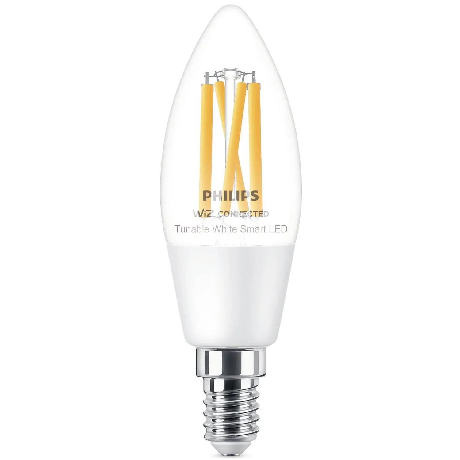 E-shop Philips Smart LED žiarovka Filament E14 C35, 4,9 W, 407 lm, 2700-6500 K, číra