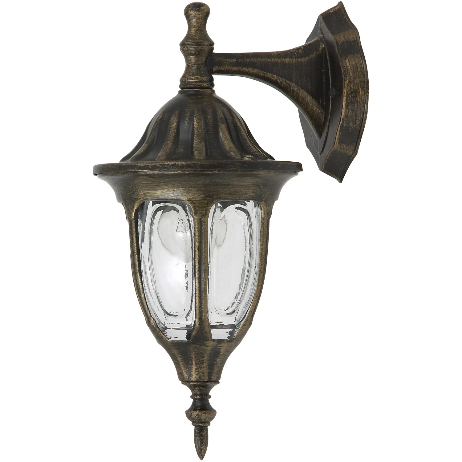 E-shop Rabalux Vonkajšia nástenná lampa Milano spodná, IP43, zlatá, 16,5 x 22 x 37 cm