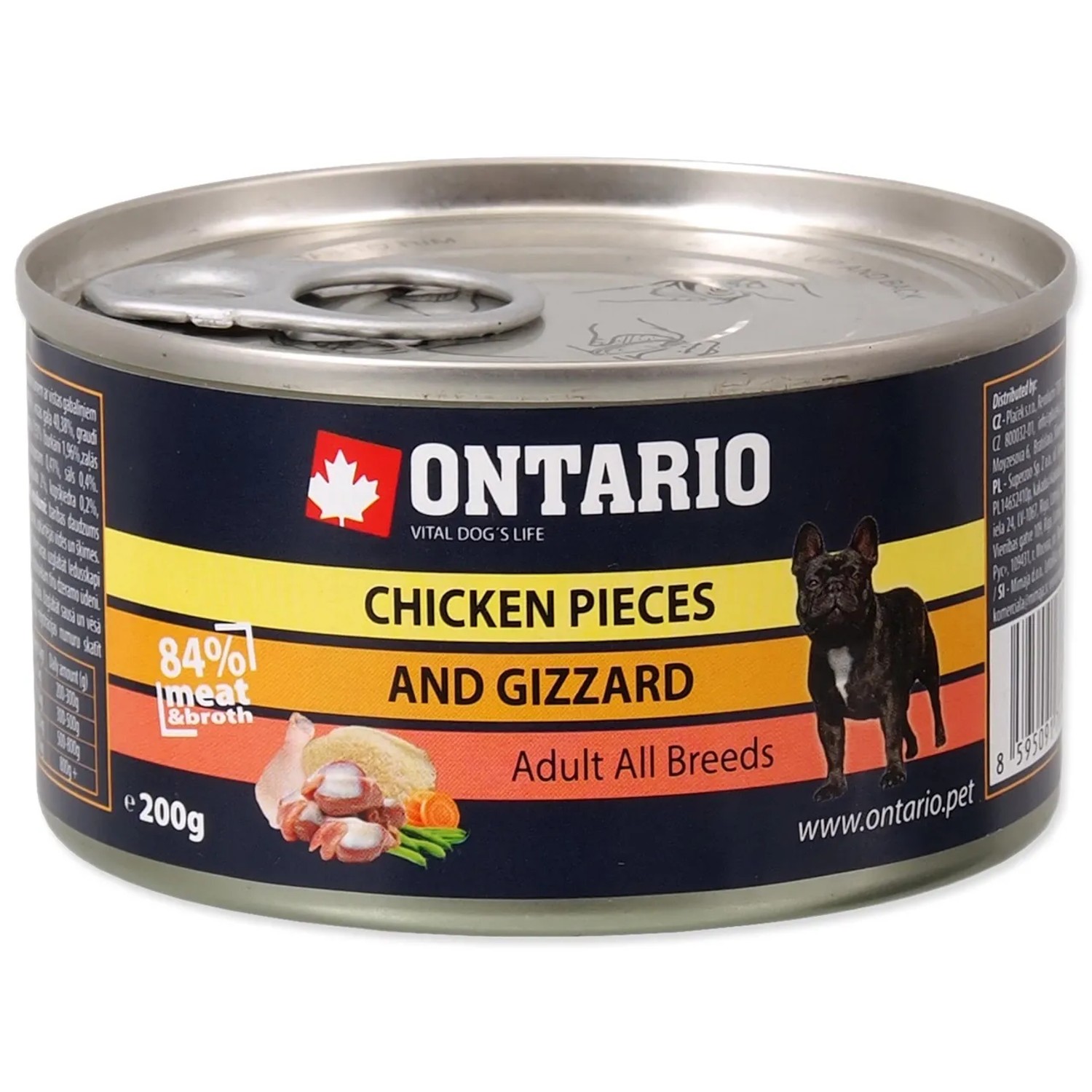 E-shop ONTARIO Konzerva pre psov Adult s kuracími kúskami a žalúdkami 200 g