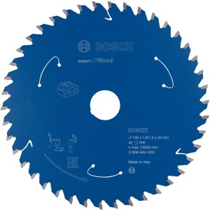 Kotúčová píla Bosch Expert for Wood, 140 mm, 42 zubov, modrá. Ideálna na presné rezy do dreva.