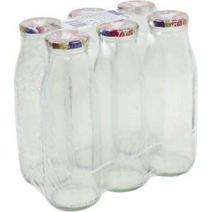 Šesť sklenených fliaš Passata s objemom 500 ml so skrutkovacím uzáverom na skladovanie potravín.
