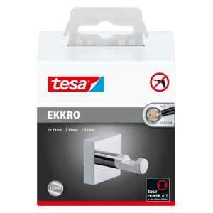 Tesa Ekkro chrómový háčik na uteráky na montáž na stenu bez vŕtania.