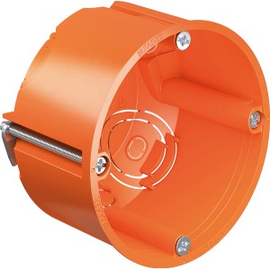 Oranžová krabica do dutých stien Kaiser 9063-02, hĺbka 49 mm, pre elektroinštaláciu.