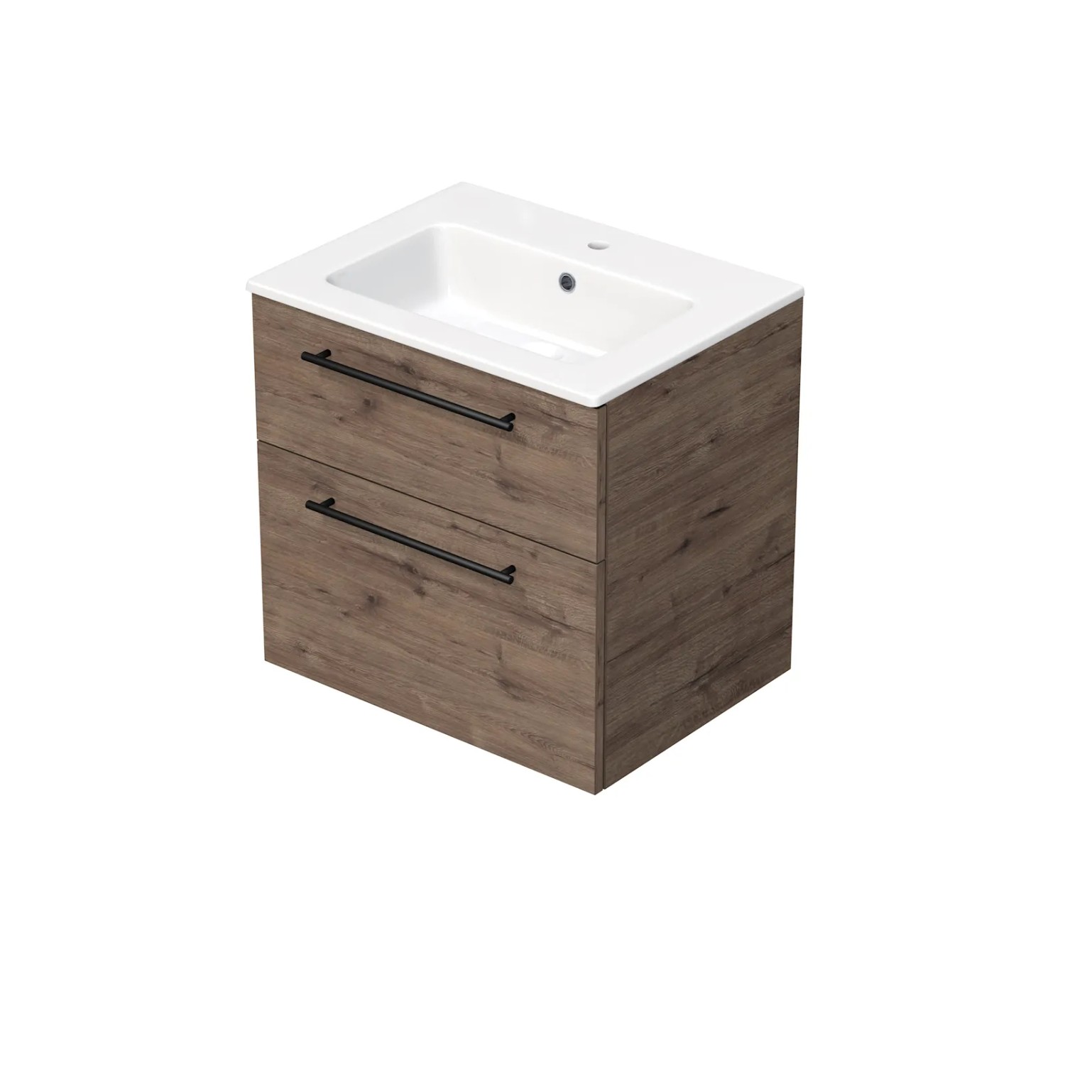E-shop INTEDOOR Kúpeľ.skriňa+umývadlo BEE, úchyt čierny, 2 zás., š. 61 cm, dub Welling