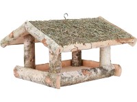 Kŕmidlo pre vtáčiky z brezy so strechou zo sena veľké 30 cm x 39 cm x 26 cm