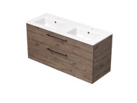 INTEDOOR Kúpeľ.skriňa+dvojumývadlo BEE, úchyt čierny, š. 121 cm, dub Wellington