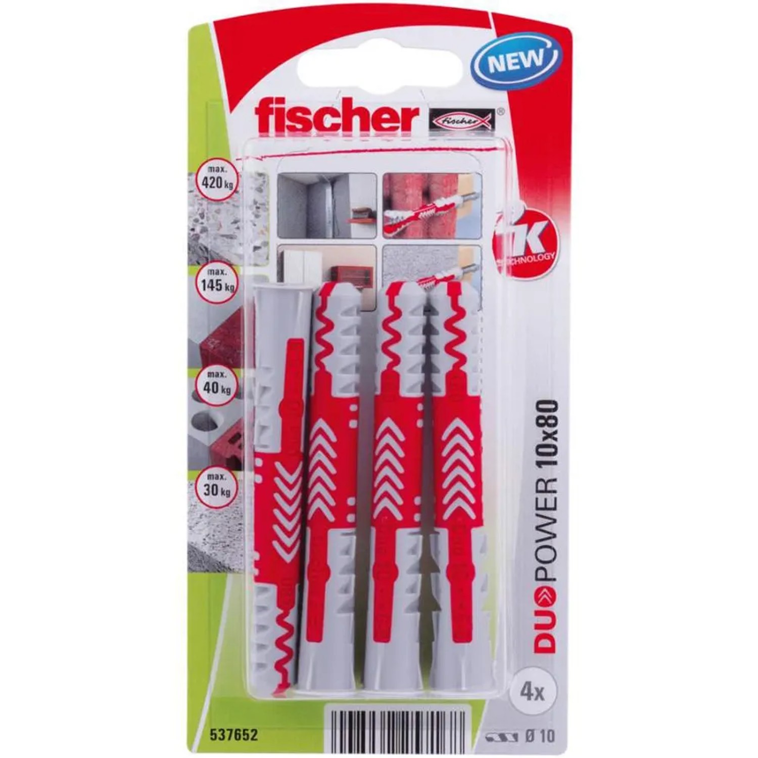 E-shop Fischer Hmoždinka DuoPower 10 x 80 K N bez skrutiek, 4 ks