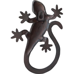 Dekoratívna kovová jašterica do záhrady.