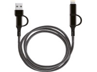 Nabíjací a dátový kábel 4v1, USB-A/USB-C/Lightning, čierna