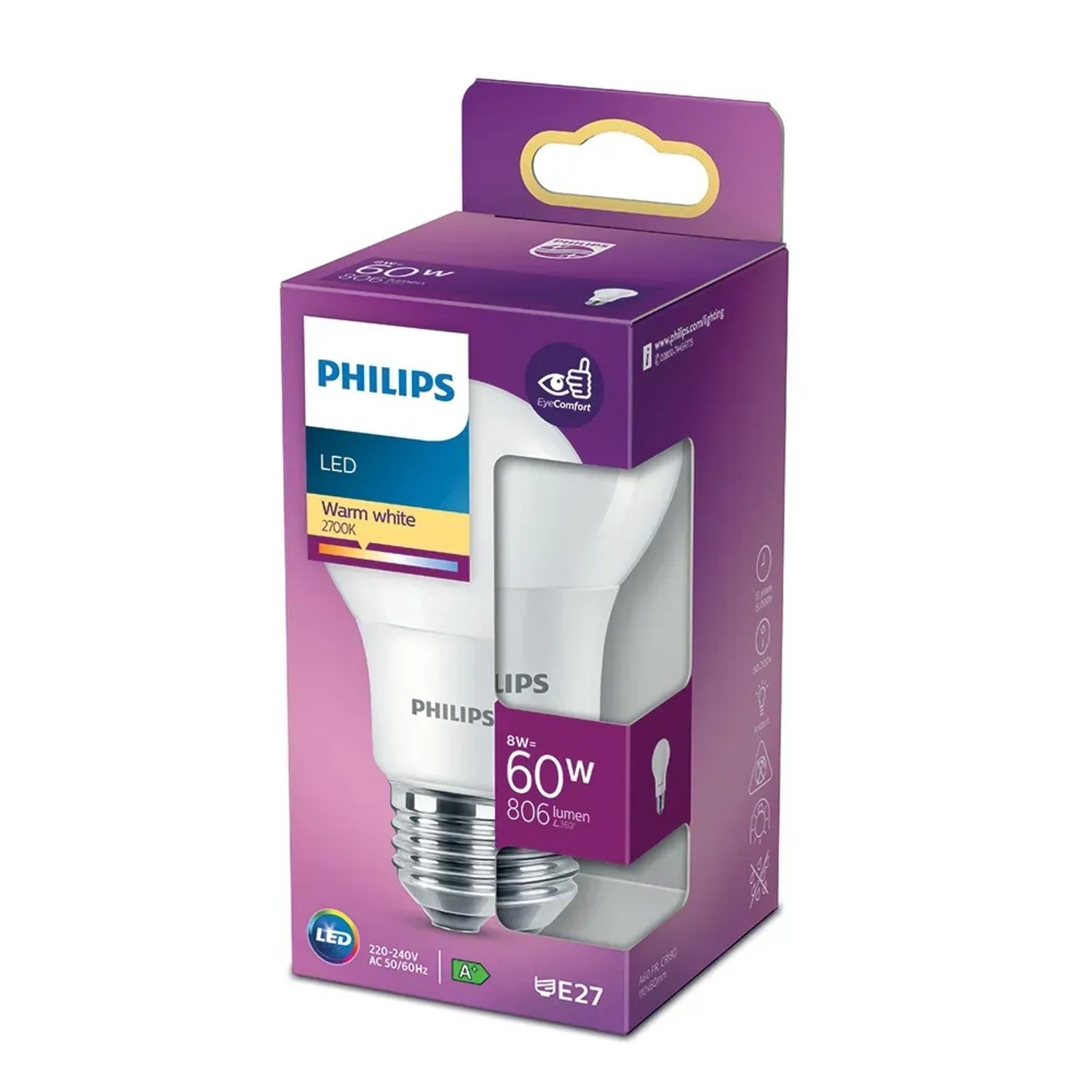 E-shop Philips Classic LED žiarovka E27, 8 W, 806 lm, 2700 K