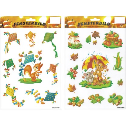 Jesenná samolepiaca fólia do okna s trblietkami, 2 prevedenia, 30 x 21 cm