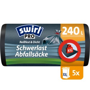 Balenie Swirl Profi vriec na odpad 240L, 5 ks. Čierne, odolné proti roztrhnutiu, nepriepustné, so šnúrkou.