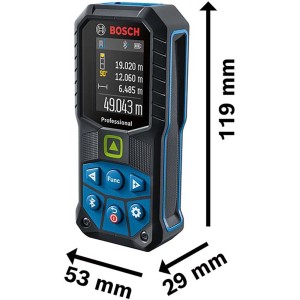 Laserový diaľkomer Bosch Professional GLM 50-27 CG s rozmermi 119x53x29mm.