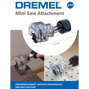 Dremel 670 mini pílový nadstavec pre presné rezy s miniatúrnym náradím.