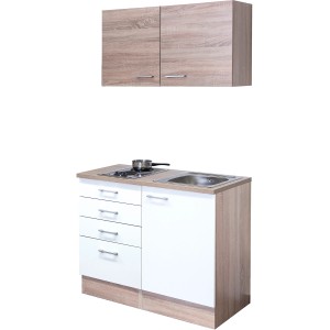 Flex-Well Mini kuchynka Florida, 100 cm, biela/dub Sonoma, s varnou doskou a drezom.