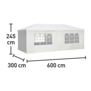 Biely párty stan/záhradný pavilón s rozmermi (600x300x245 cm).