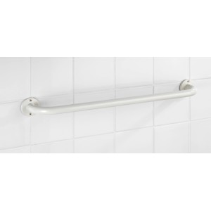 Biely nerezový držiak na uteráky Wenko Basic, 60 cm, nehrdzavejúci na bielej stene.