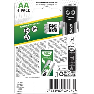 Energizer Batéria Universal AA Mignon 1300 mAh 4 ks, zadná strana balenia.