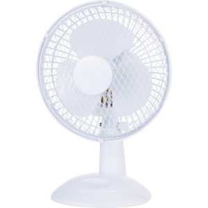 Biely stolný ventilátor (Ø 15 cm) s 2 rýchlosťami pre chladný vzduch.