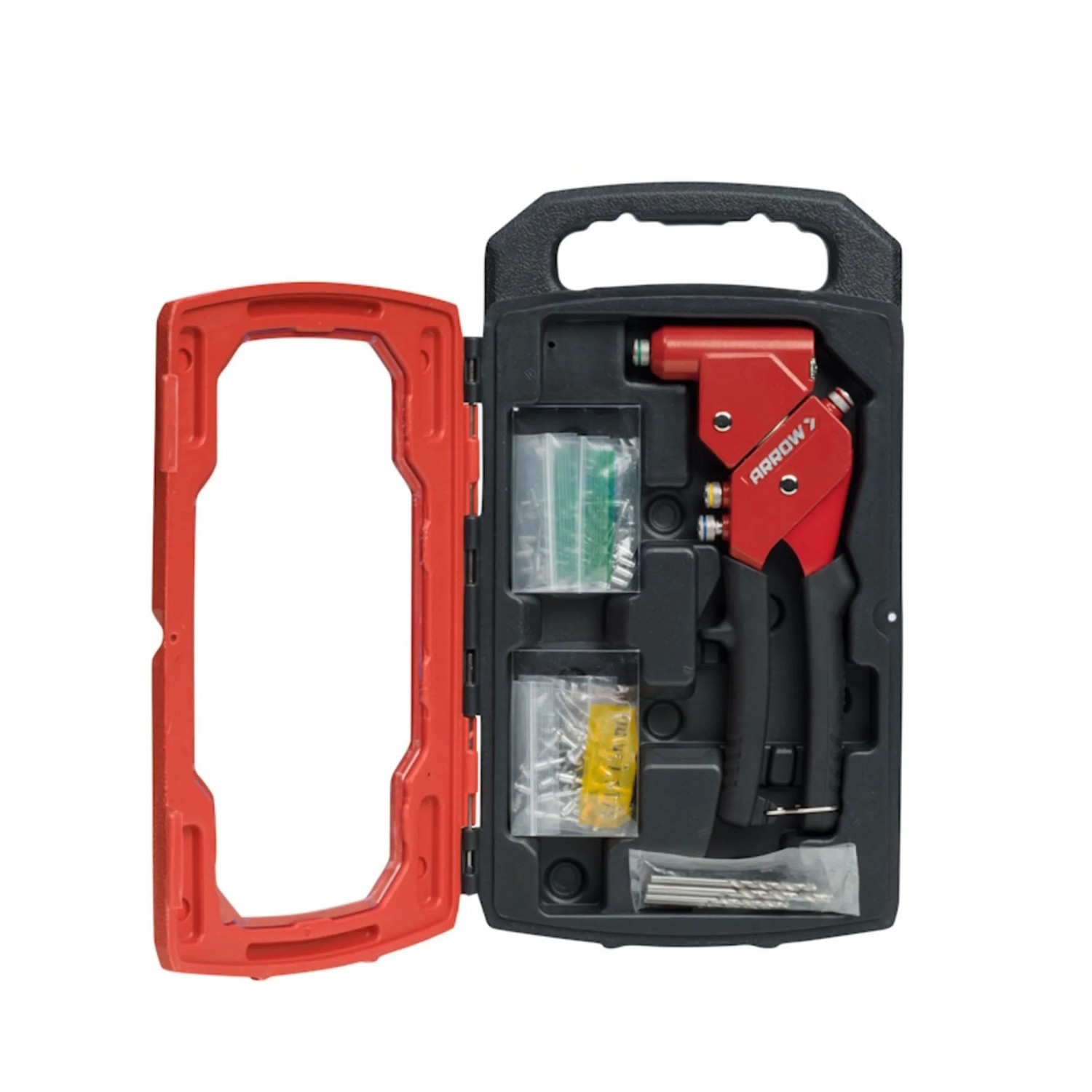 E-shop Arrow Nit. kliešte RT187 v kufri vr. 100 nitov A2-A5 a HSS vrtákov 2/3/4/5 mm