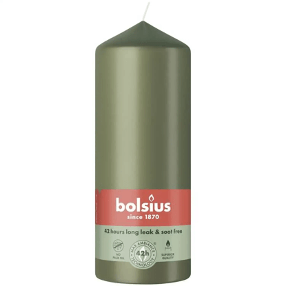 Bolsius Valcová sviečka Essentials, zelená Fresh Olive, pr. 5,8 x 15 cm