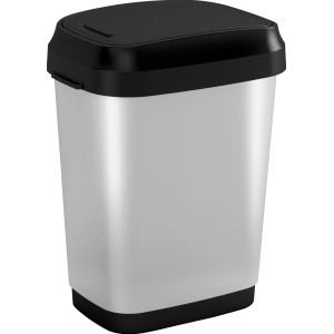 Odpadkový kôš Dual Swing 25 l vo vzhľade ocele s čiernym výklopným vekom.