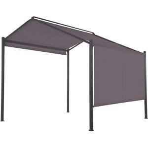 Antracitový oceľový pavilón Bacliff 3x3m s bočným závesom pre záhradu a terasu.