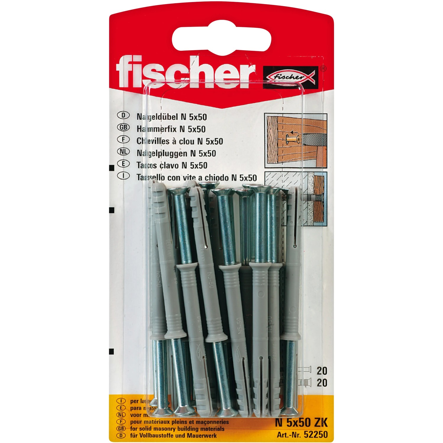 E-shop Fischer Natĺkacia hmoždinka N 5 x 50/25 S K NV, 20 ks