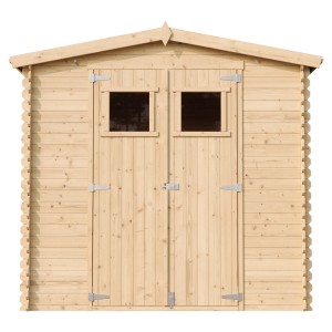 Drevený záhradný domček Timbela M369+M369G, 4,33 m², s dvojkrídlovými dverami a dvoma oknami.