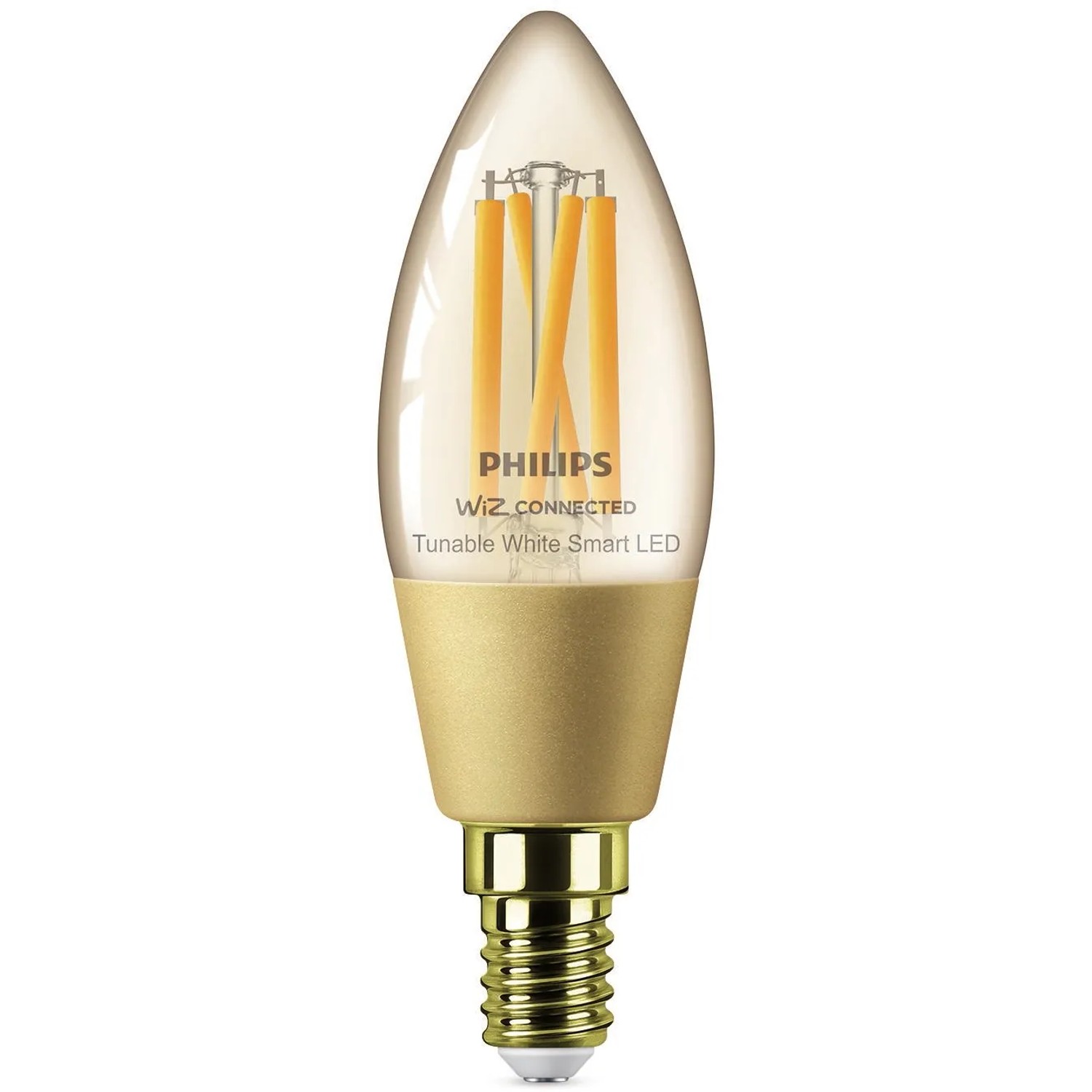 E-shop Philips Smart LED žiarovka Filament E14 C35, 4,9W, 370lm, 2000-5000K, jantárová