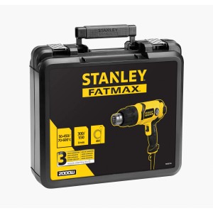 Teplovzdušná pištoľ Stanley FatMax (2 000 W) v kufríku so sadou trysiek.