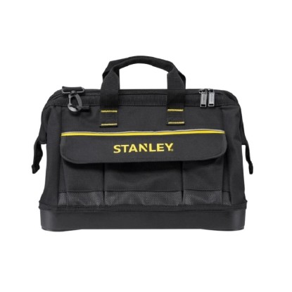 Čierna taška na náradie Stanley so žltým logom a držadlami.
