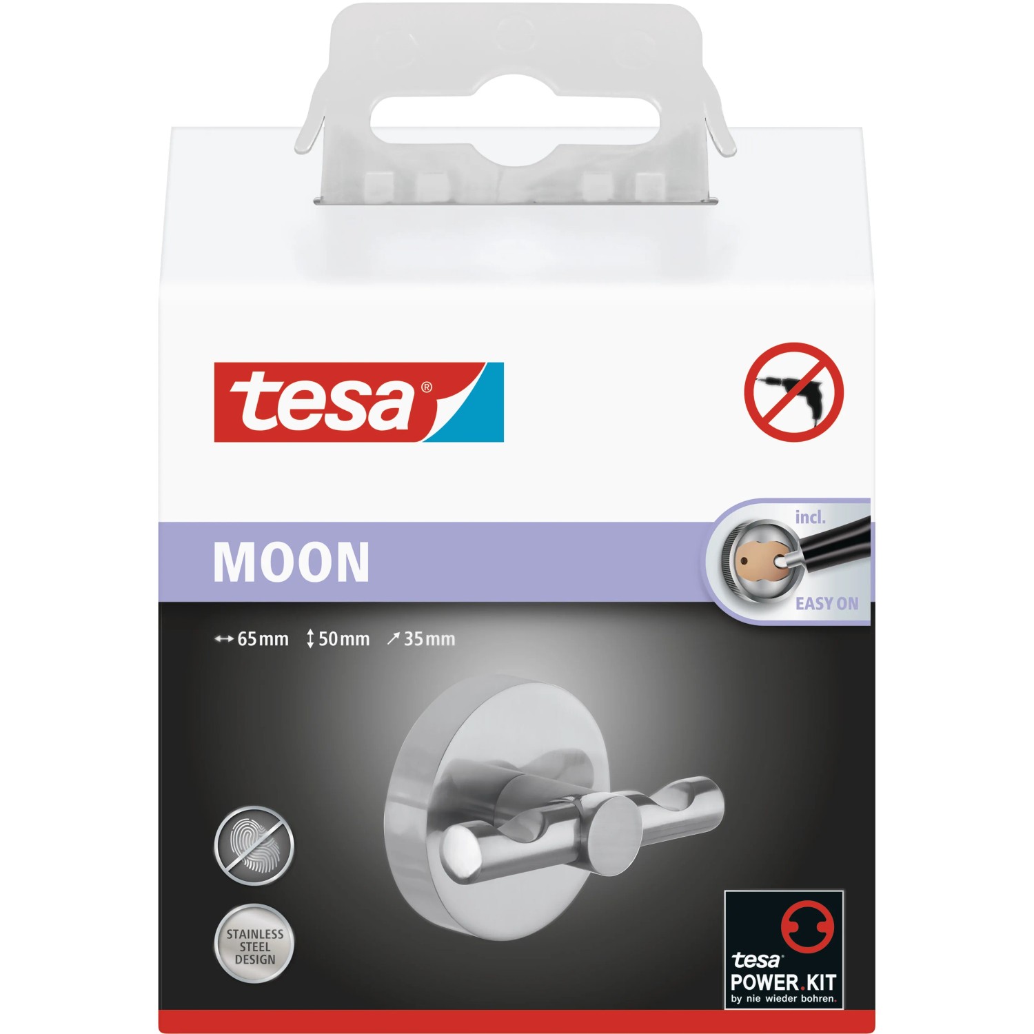 E-shop tesa Háčik na odevy Moon, nerezová oceľ, 50 x 65 x 35 mm