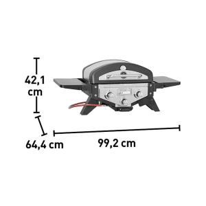 Rozmery plynového grilu t.b.t.: výška 42,1 cm, šírka 99,2 cm, hĺbka 64,4 cm.